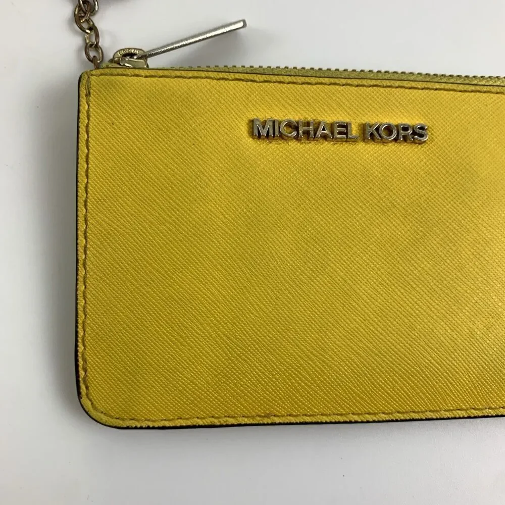 Michael Kors Jet Set Travel Saffiano Leather Coin‎ Pouch Yellow Small Key Zip